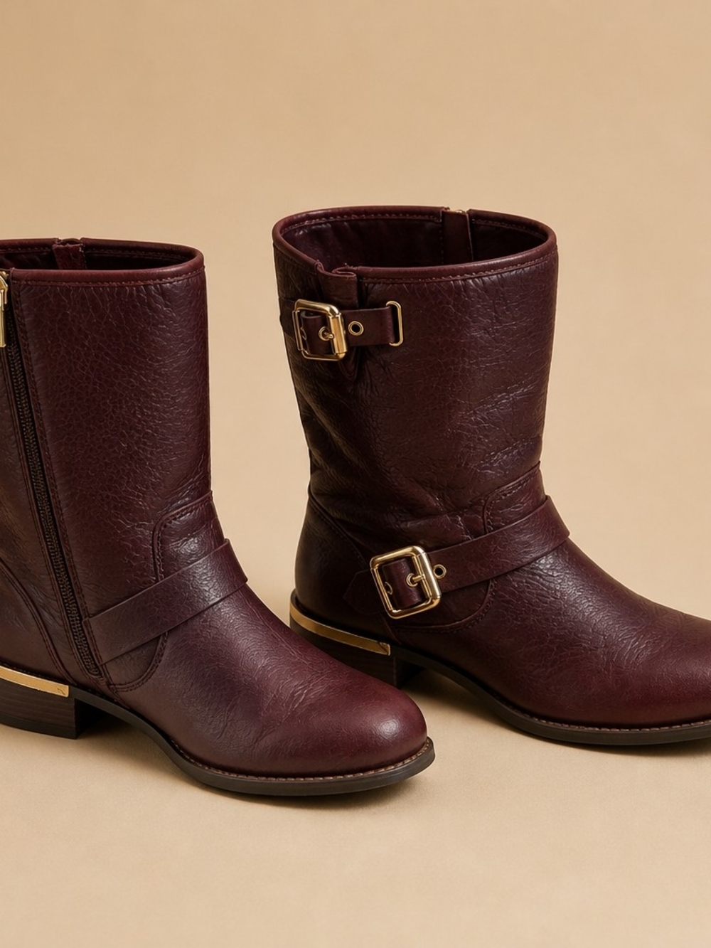 Vince Camuto VC Windy Burgundy Leather Moto Engineer Boots Size 9 - Picture 5 of 10